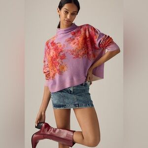Anthropologie Pilcro Cashmere Lavender Floral Mock Roll Neck Sweater